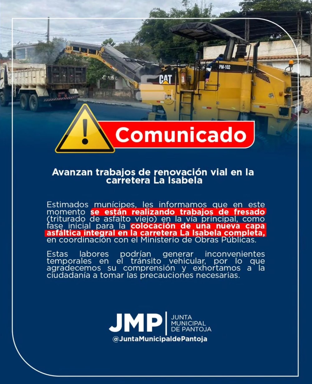 Avanzan trabajos de renovación vial en la carretera La Isabela